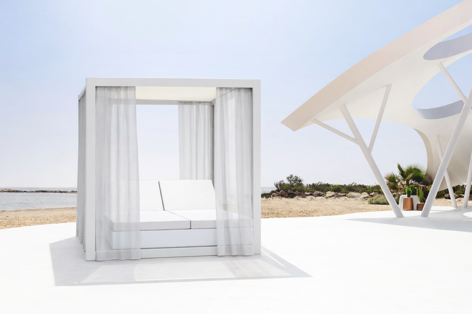 Vela Square Daybed With 4 Reclining Backrest Canopy Bundle